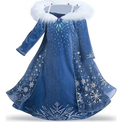 Girls Princess Dress Kids Christmas Snow Queen 2 Elsa Anna Costume Children Carnival Party Cosplay Clothes Wig Crow Gloves