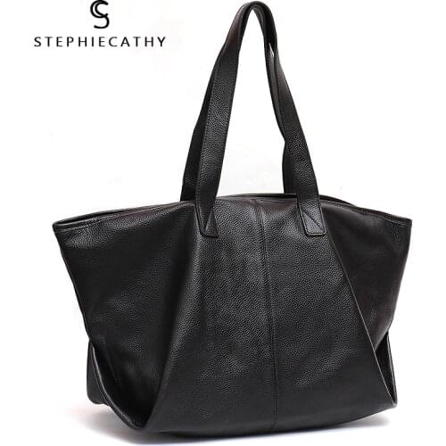 SC Casual Fashion Leather Tote Bag For Women Litchi Pattern Cow Leather Ladies Large Shoulder Bag Female Soft Handbag Hobo Purse