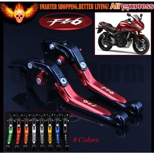Logo:FZ6) 8 Colors Red+Black CNC Adjustable Folding Extendable Motorcycle Brake Clutch Levers For Yamaha FZ6 FAZER 2004-2010
