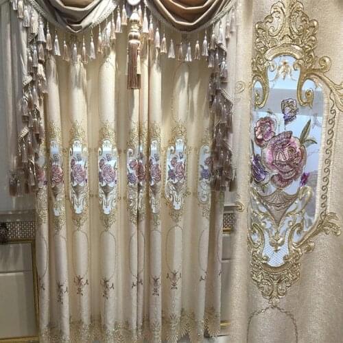 European Luxury Semi-Blackout Curtain for Bedroom Chenille Hollow Out Delicate Floral Balcony Window Treatment Drapes