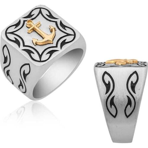 Silverlina Silver Sailor Anchor Crested Male Ring