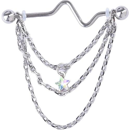 Industrial Barbell Earring Long Bar Earring Cartilge Earring Helix Body Piercing Jewelry Oreja Ring Chain 1.6*38mm*5