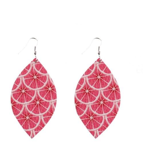 Summer Design Fruit Vegan Leather Leaf Shape Teardrop Drop Earrings Pineapple Banana PU Leather Drop Earrings Veggie Leather