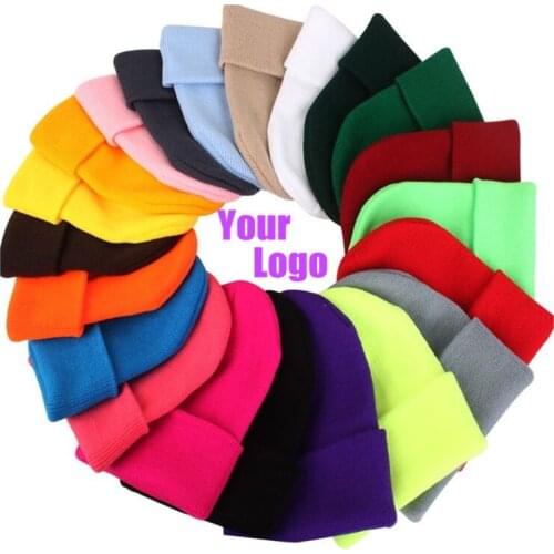 20pcs/lot Custom logo skullcap Adult men casual solid DIY LOGO knitted beanies Women casual Free printing logo skullies caps
