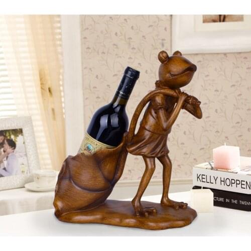 Nordic Resin Crafts Solid Wood Color Frog Wine Rack Sculpture Decoration Living Room TV Cabinet Home Decor Ornaments