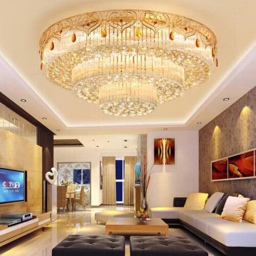 Modern led ceiling lamp crystal lamp golden living room lamp round bedroom lighting villa hall lamp led lighting fixture led