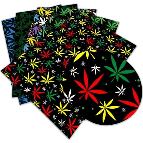 Hemp Leaf Pattern Printed Patter Faux Leather Fabric for DIY Women Sewing Material 30 X 136cm