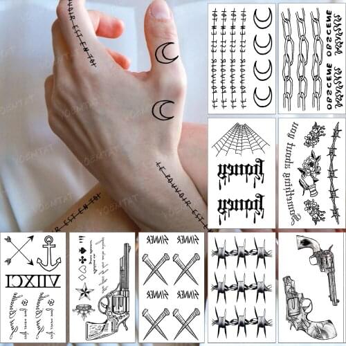 Waterproof Temporary Tattoo Sticker Text Moon Black Tatto Simple Arm Wrist Finger Tatoo Woman Man Child Fake Flash Tattoos