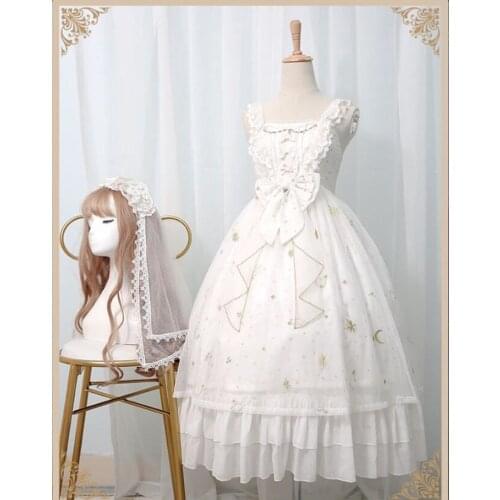 Japanese Sweet Lolita Dress Vintage Lace Bowknot Embroidery High Waist Victorian Dress Kawaii Girl Gothic Lolita JSK Loli Cos