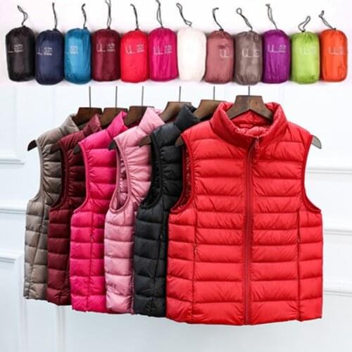 Autumn Winter Down Womens Short Vest Jacket Womens Ultra Light 90% White Duck Down Vest Slim Jacket Windproof Warm Waistcoat