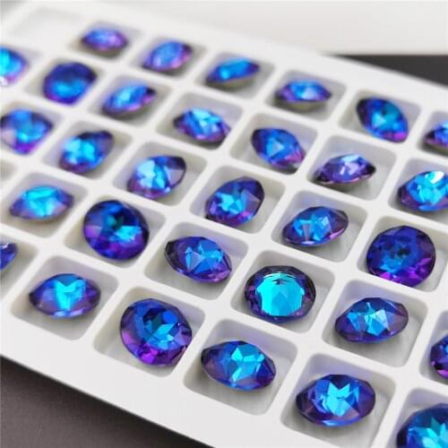 10mm Bermuda Blue Glass Crystal Round rhinestone crystals Gem flower pointback Fancy stones DIY jewelry making Accessory