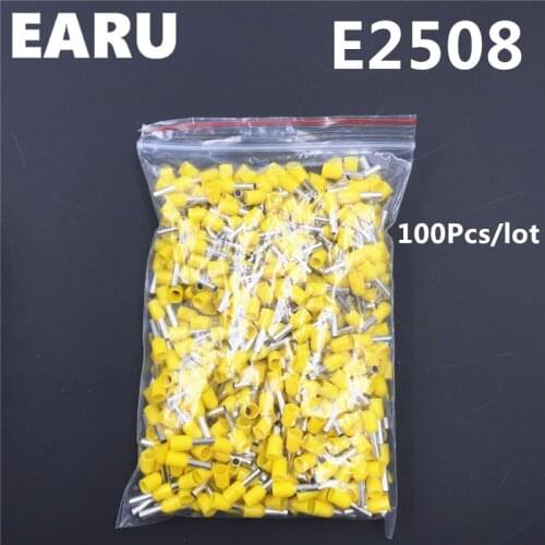 100Pcs E2508 Tube Insulating Insulated Terminal 2.5MM2 14AWG Cable Wire Connector Insulating Crimp E Black Yellow Blue Red Green