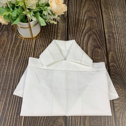 Cloth napkins Monogrammed Dinner Napkins White linen Hemstitch Table Embroidered Initial 12 PCS