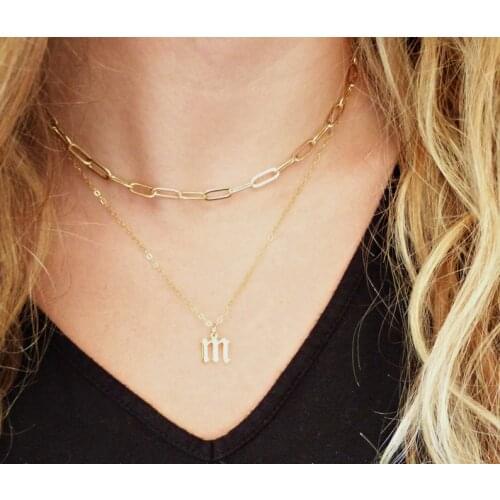 14kG Filled stainless steel Necklace, Ancient English 26 letter initials necklace Capital Gothic Letter Necklace Gift forher