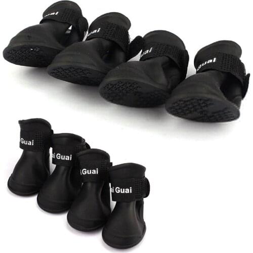 Practical 4 pieces Dog Rain Boots Waterproof Shoes Accessories Pet Dog Medium Size Black