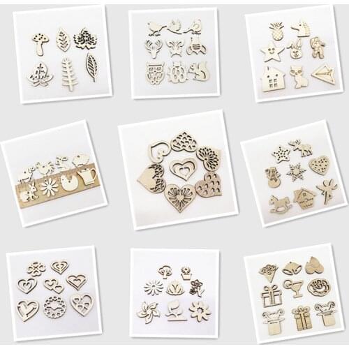 50 pcs Mixed laser cut wooden slice Mix shape wood chips Wooden DIY decoration