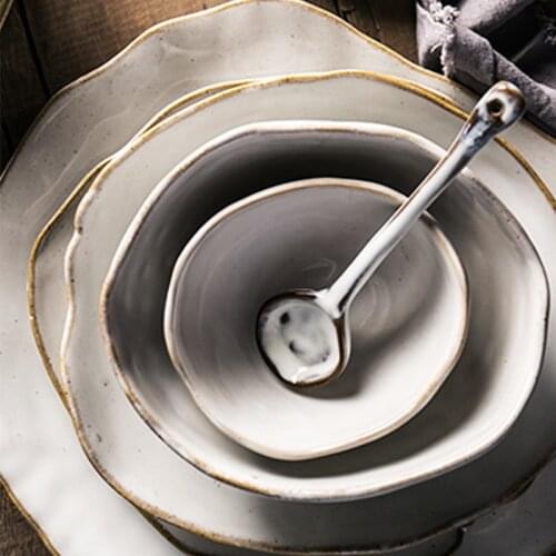 ANTOWALL Nordic style irregular creamy white with golden detailing rice salad bowls and plate dish shallow dish plate household