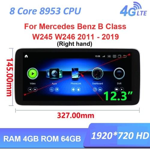 12.3" IPS Android 10 Car dvd radio multimedia GPS Navigation for Benz Mercedes Benz B Class W245 W246 2011-2019 Right hand RHD