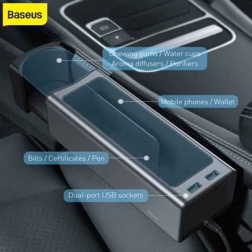 Baseus Car Storage box Universal Car Organizer Storage Box Dual USB Charge For Pocket Organizer Wallet Cigarette Key Phone Holde