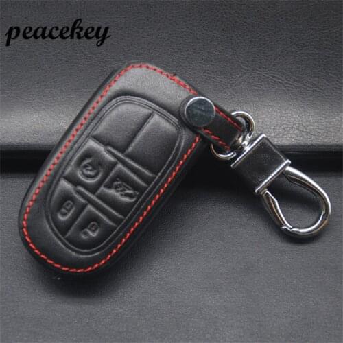 Peacekey Leather Key Case Cover For Jeep Grand Cherokee Compass Patriot Dodge Journey Chrysler 300C Car Key Chain For Jeep