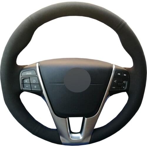Black Suede DIY Hand-stitched Car Steering Wheel Cover for Volvo S80 S80L 2012-2015 V40 2013-2019 V70 2012-2014 XC70 2012-2017