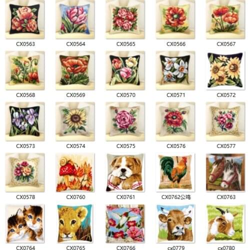 Red Flowers styles DIY Needlework Kit Acrylic Yarn Embroidery Pillow Tapestry Canvas Cushion Front Cross Stitch Pillowcase