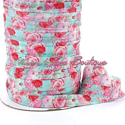 FLRA Elastic(100yards/lot) New heat transfer blossom flower print soft nylon fold over elastic