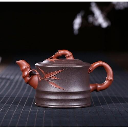 Clay pot genuine famous artisan hand-made raw ore Purple mud double-color bamboo section pot Kungfu Teapot Tea Set