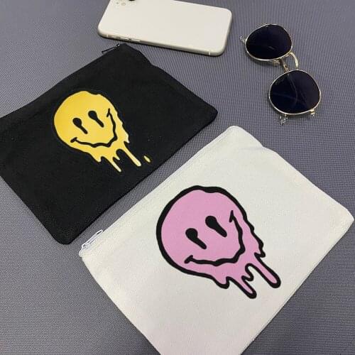 Smiley cartoon printed canvas bag casual coin purse Harajuku kawaii Mini purse women bag y2k anime hip-hop hangbag sundries bags