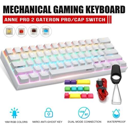 HOT Anne Pro 2 NKRO bluetooth 5.0 Type-C RGB 60% Mini Mechanical Gaming Keyboard Gateron Kailh Red Brown Yellow Switch Keyboard