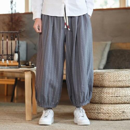 Chinese Style Plus Size Casual Loose Trousers Men Cotton Linen Harem Pants Summer Harajuku Solid Color Pants Streetwear 30688