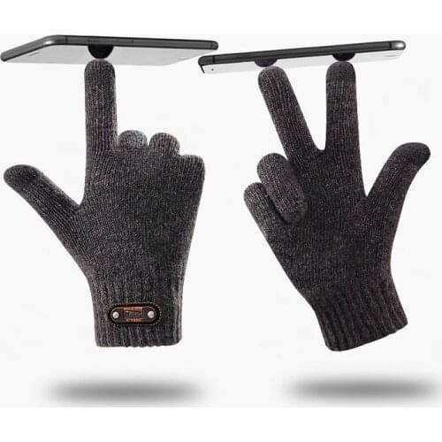 Classic Fashion Winter and Autumn Mens Knitted Gloves Touch Screen High-quality Wool Solid Color Gloves Men Split Finger Gloves