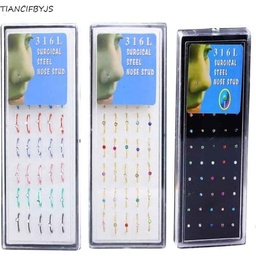 TIANCIFBYJS Mix 3 Styles 120pcs Wholesale Body Piercing Jewelry Stainless Steel Nose Rings Crystal Nose Pin Bone Studs Pircing