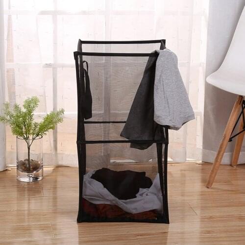 Toys Box Dirty Laundry Basket Clothes Storage For Soiled Foldable Magic Double-Deck Mesh Transparent Case
