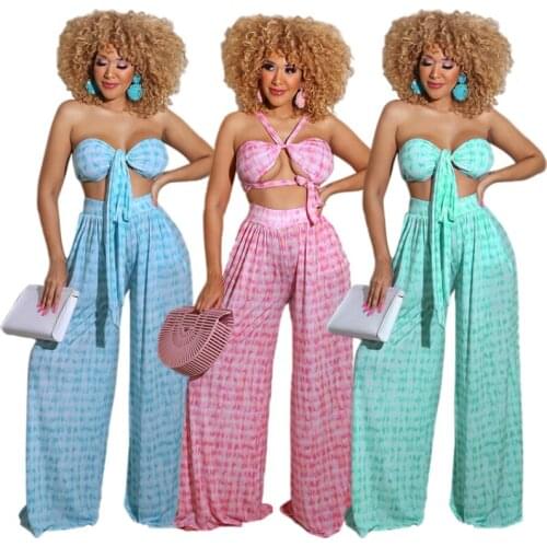Web Celebrity Excellent Hot style Sleeveless Pull-Up Ladies Sexy Bandage Loose Straight Pantsuit Two Pieces set 005