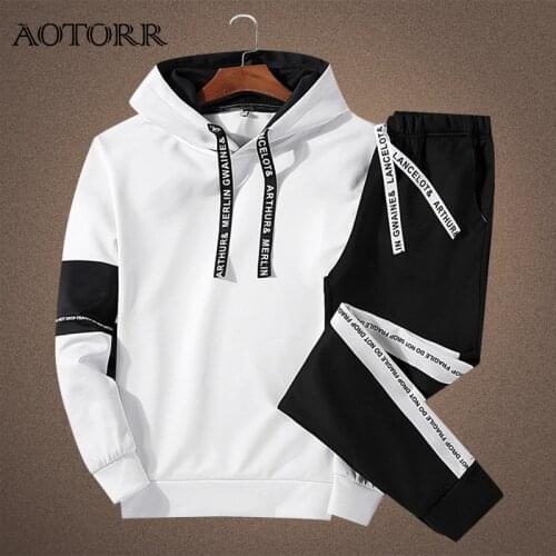 Patchwork Tracksuit Men Autumn Sportswear Mens Hoodies + Sweatpants Two Piece Sets New Arrival Fashion Mens Tracksuits Set 5XL