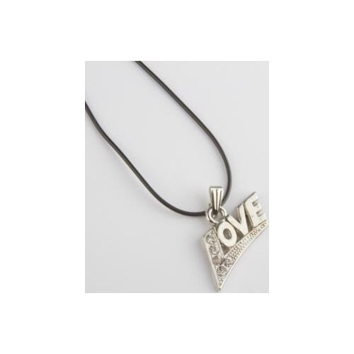 Cubic zirconia Love Figured Vinlex Leather Necklace