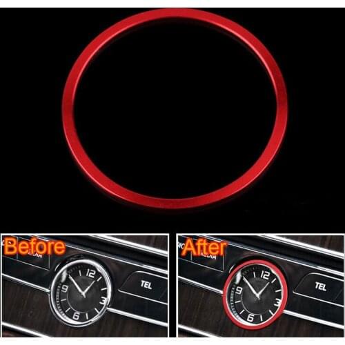 Red Auto Middle Console Centre Car Watch Clock Decorative Ring Cover Trim Sticker Fits For Benz C Class C180 W205 2014-2015