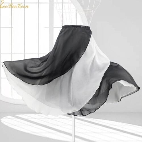 Ballerina Summer Yoga/Sport Practice Long Skirt Ballet Chiffon Two-color Stitching Skirt Women Dance Skirt Adult Wrap skirt
