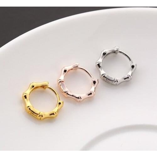 Punk Bamboo Design Small Hoop Earrings Gold Silver Color Korean Men Women Round Earring For Male Female Jewelry
