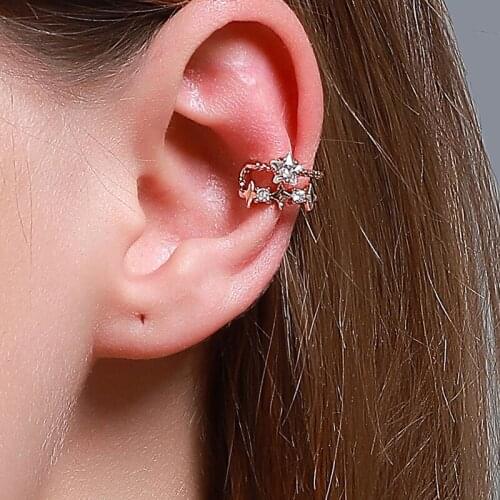 Meetvii Fashion Double Layer Ear Cuff No Pierced Non-piercing CZ Crystal Star Flower Pearl Ear Clip For Women Party Jewelry