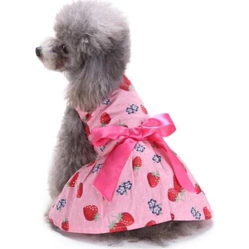 Cute Strawberry Pattern Dog Dress Dog Clothes Cozy Sleeveless Dog Shirt Pet Dress Sundress Princess Party Small Dog Skirt Outfit