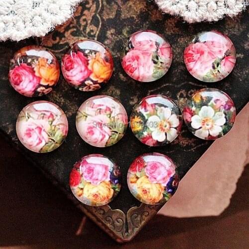 Min.mix order($9.9) 10pcs MIX 12mm Handmade Photo Round Glass Cabochon beads-Image Glass Cabochon-(Flower)-(HPGC-MIXSS-86)