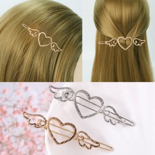 New Fashion Jewelry Heart-shaped Hairpin Retro Simple Wings Metal Clip Wholesale Women Accessories Hair Accessories