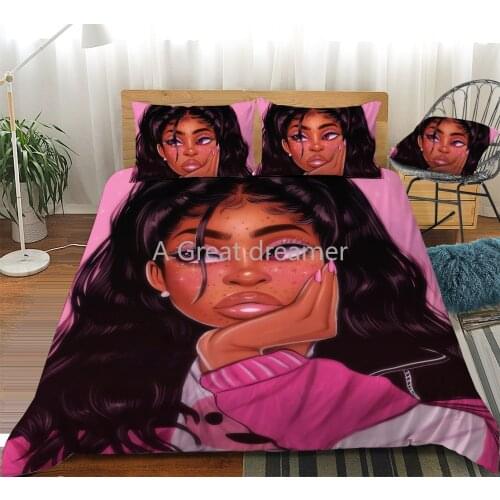 New 3D Printed African Beautiful Girl Bedding Set Beauty Duvet Covers With Pillowcases Cartoon Girls Bedclothes Custom Bed Linen