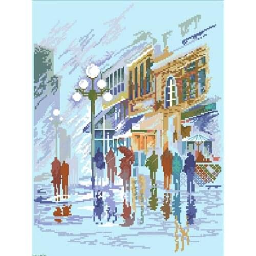 New arrival unprinted 14ct counted cross stitch kits patterns street rain landscape embroidery needlework 37*46