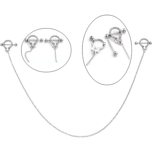 Ayliss Hot Stainless Steel Handcuffs Cubic Zirconia Crystal Nipple Shield Silvery Sexy Nipple Piercing Jewelry For Girl Women