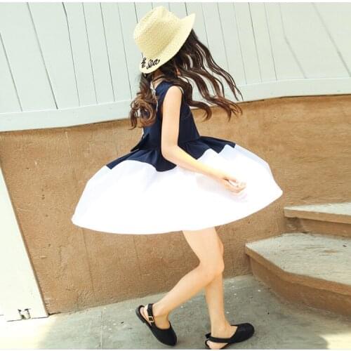 Girls dress summer new style behind the bow stitching girls cute sleeveless princess dress trend fashion comfortable and beautif
