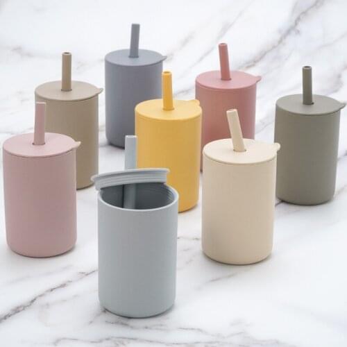 Custom Hight Super Soft Training Nontoxic Drinking Straw Cleaners Organic Detachable Sensory Sippy Silicone Tumbler Silicone Cup