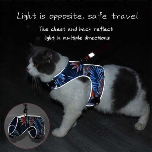Cat Traction rope Reflective Cat Harness Leash for Walking Cat Traction Rope Vest-type Cat Chest Strap Anti-break Free Polyester